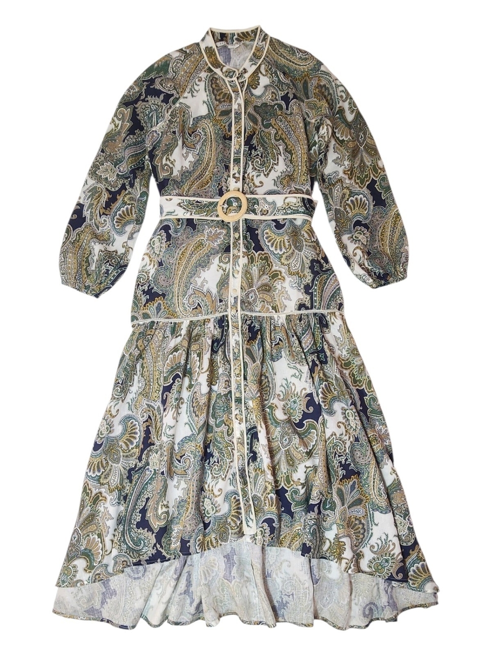 Veronica Beard Kadar Paisley Linen Midi Dress Belted Size 10